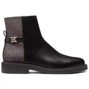Michael Kors Mandy Block Heel Booties Black Brown Monogram Size 11M New